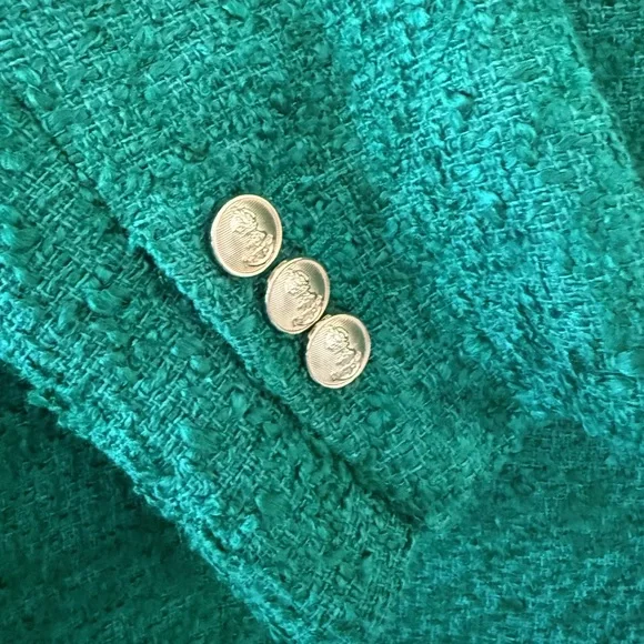 ZARA Bouclé Tweed Blazer M Green Gold Buttons NWT $129 - Picture 5 of 5